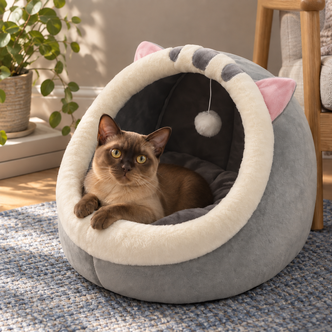 Cozy Covered Cat Cave Bed for Safe, Snug Hideaway Naps