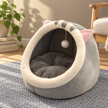 Cozy Covered Cat Cave Bed for Safe, Snug Hideaway Naps
