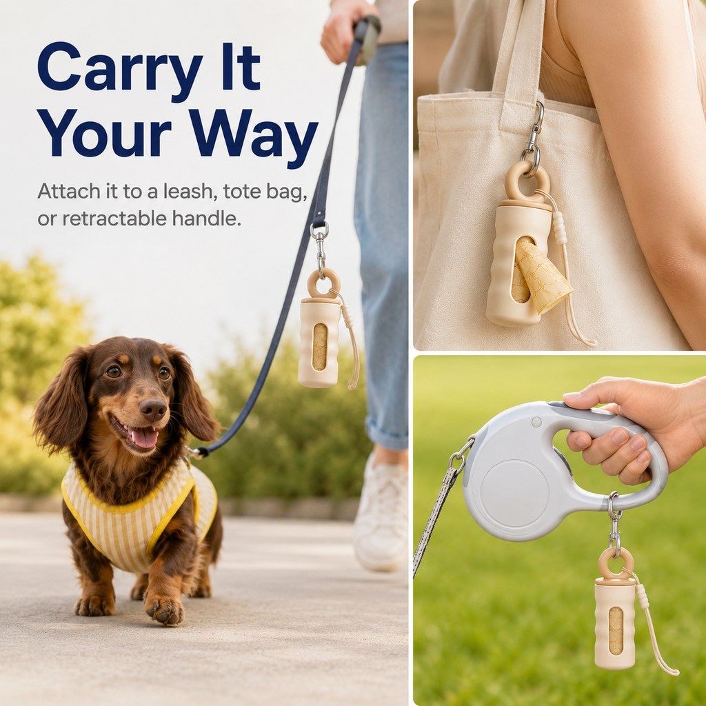 Dog Poop Bag Dispenser, Clip-On Leash Waste Bag Holder