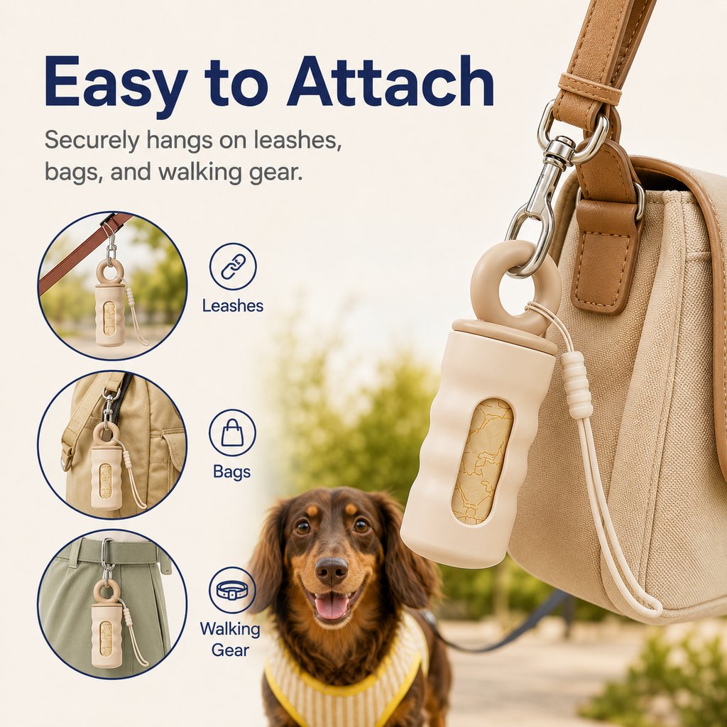 Dog Poop Bag Dispenser, Clip-On Leash Waste Bag Holder