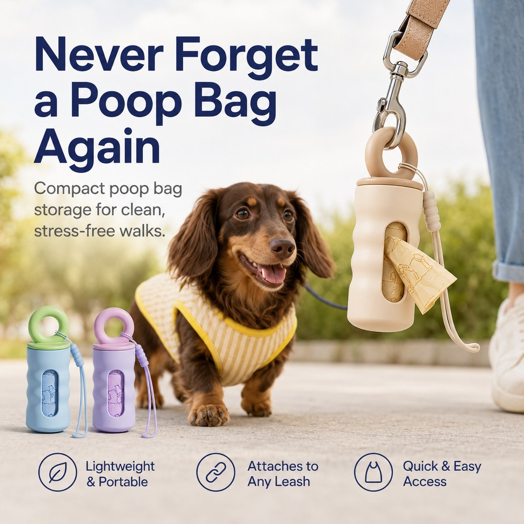 Dog Poop Bag Dispenser, Clip-On Leash Waste Bag Holder