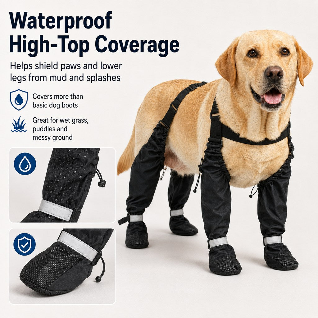Dog Boots for Rain & Mud, 4-in-1 Connected Leg Protection