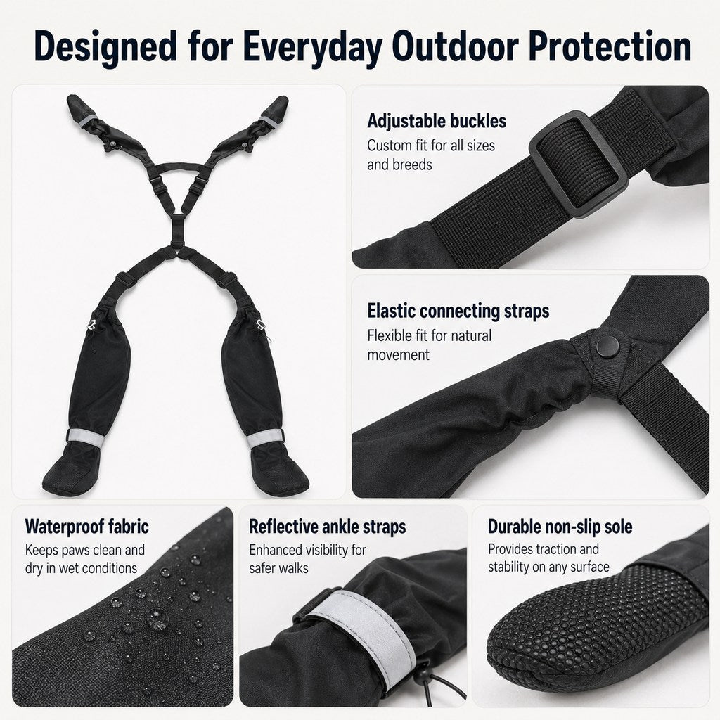 Dog Boots for Rain & Mud, 4-in-1 Connected Leg Protection