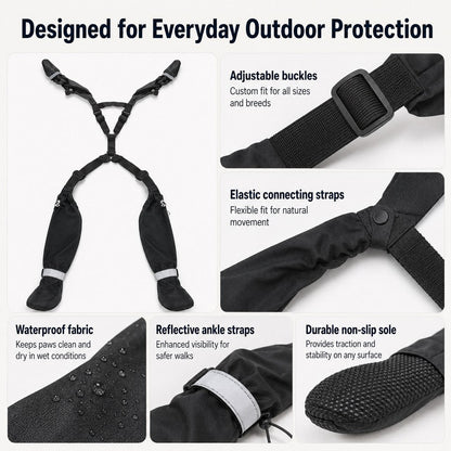 Dog Boots for Rain & Mud, 4-in-1 Connected Leg Protection