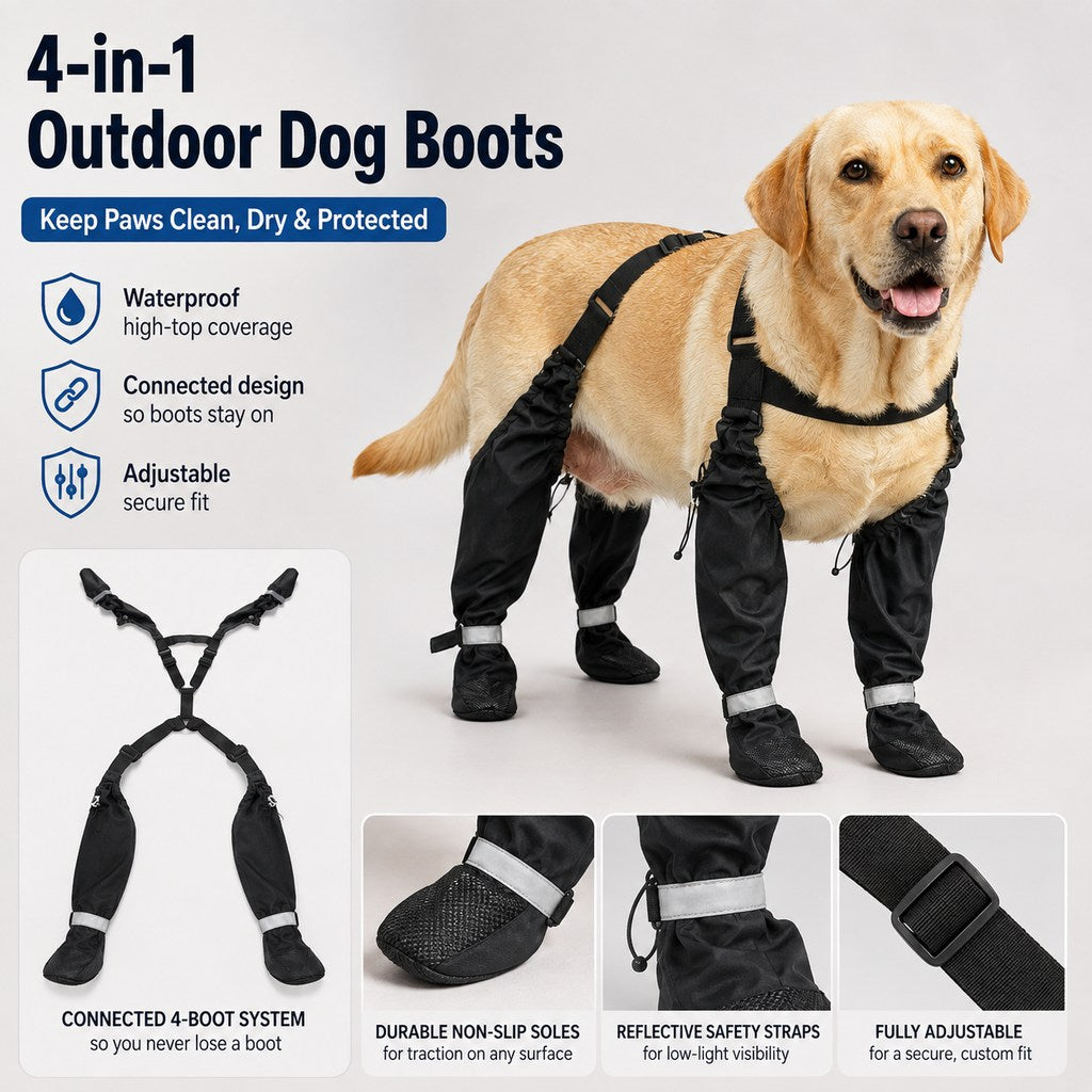 Dog Boots for Rain & Mud, 4-in-1 Connected Leg Protection