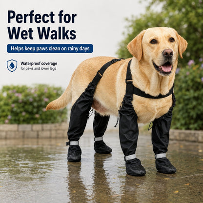 Dog Boots for Rain & Mud, 4-in-1 Connected Leg Protection