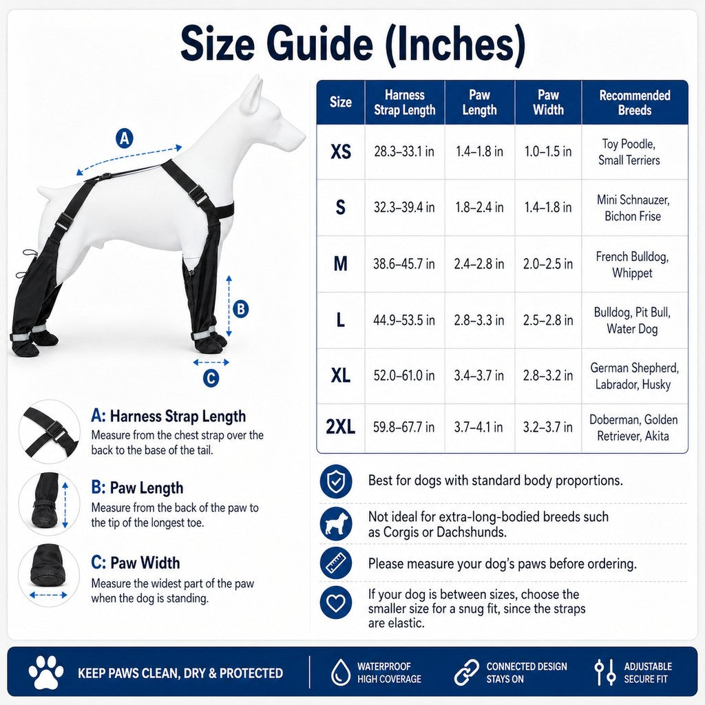 Dog Boots for Rain & Mud, 4-in-1 Connected Leg Protection