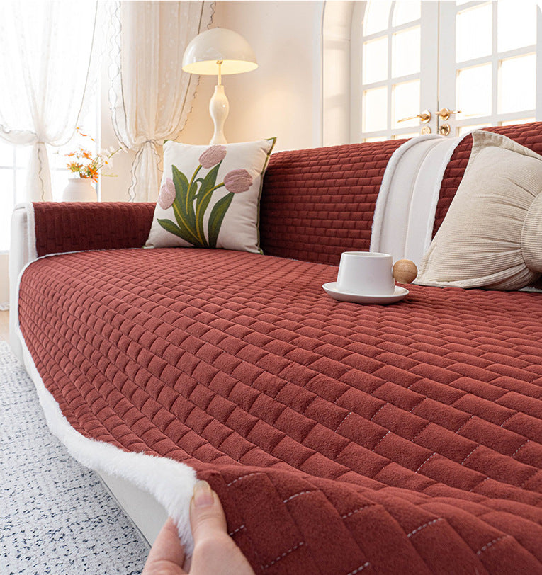 Plush edge of the wine red sofa cover