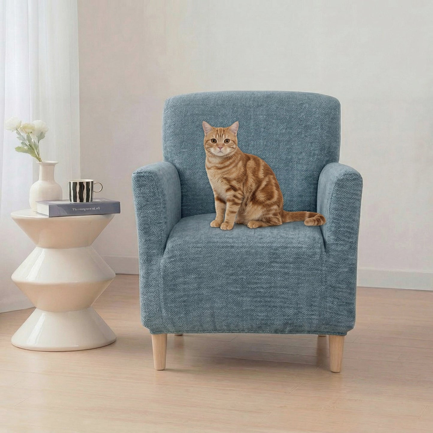Herringbone Full-Coverage Armchair Protector – Soft, Scratch-Resistant Sofa Cover with Elastic Fit