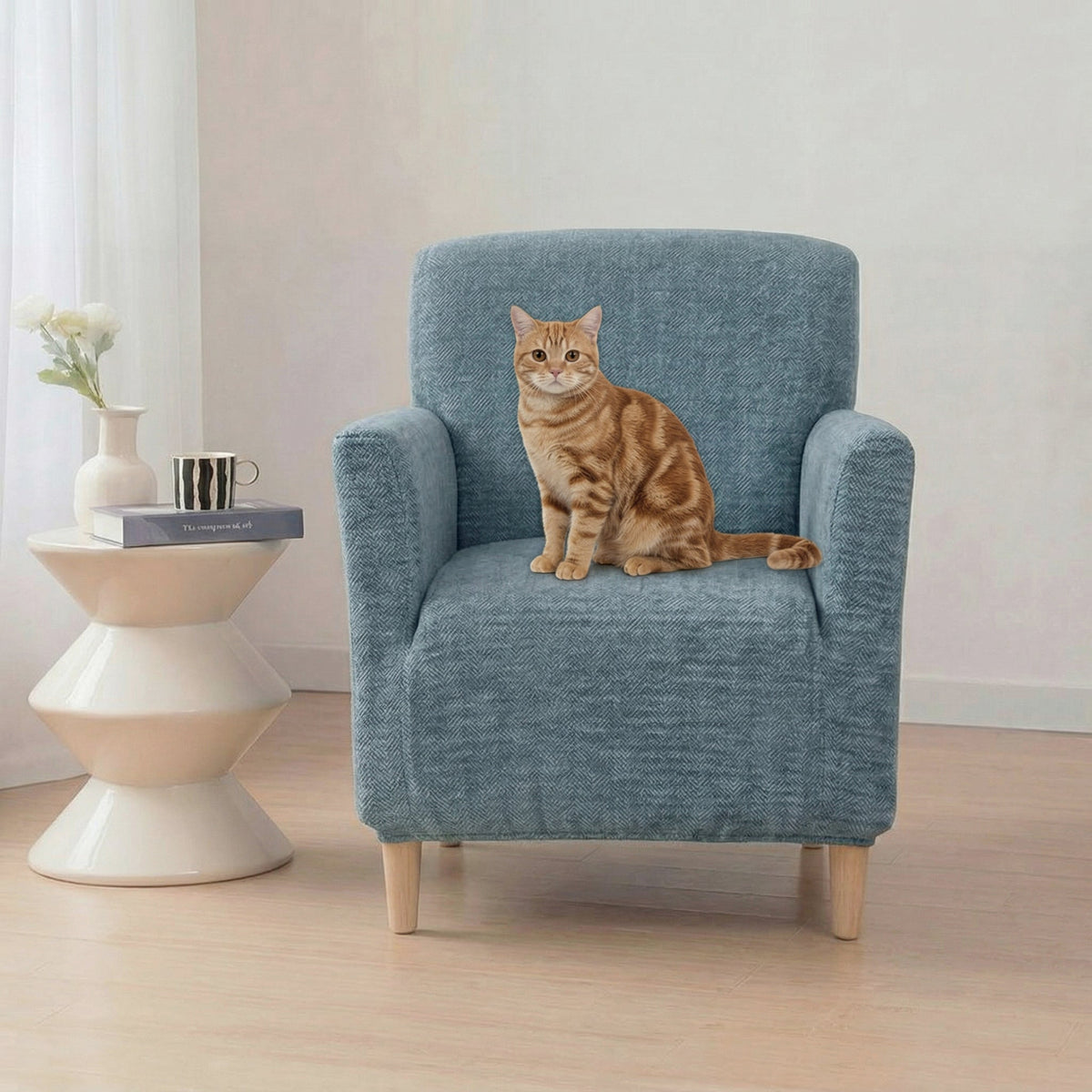 Herringbone Full-Coverage Armchair Protector – Soft, Scratch-Resistant Sofa Cover with Elastic Fit