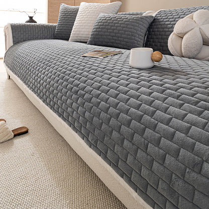 Grey quilted crystal velvet sofa cover