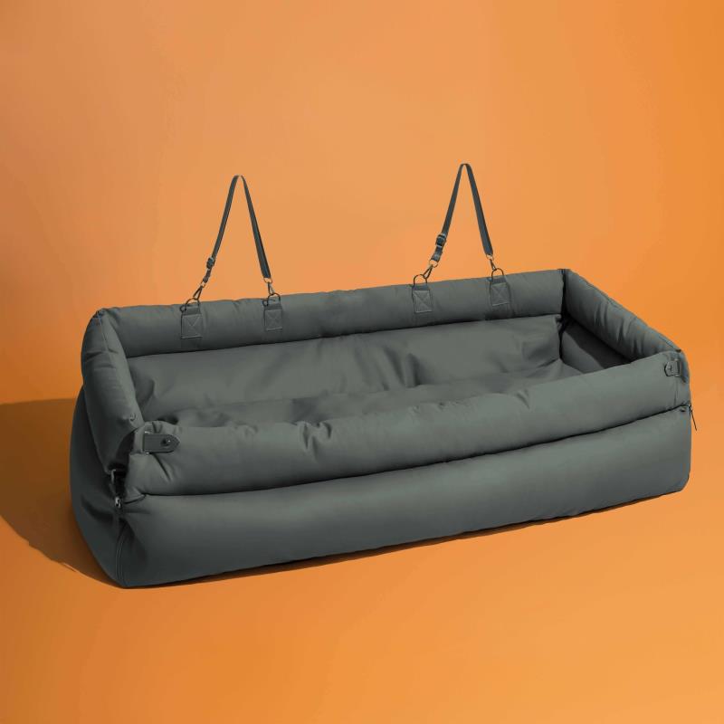 Dark blue faux leather dog car booster seat bed, back seat size