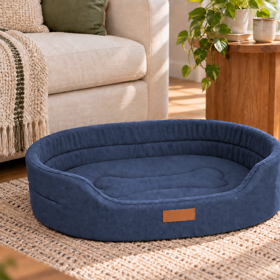 Cozy Cushioned Oval Pet Bed for Peaceful Small Dog Naps