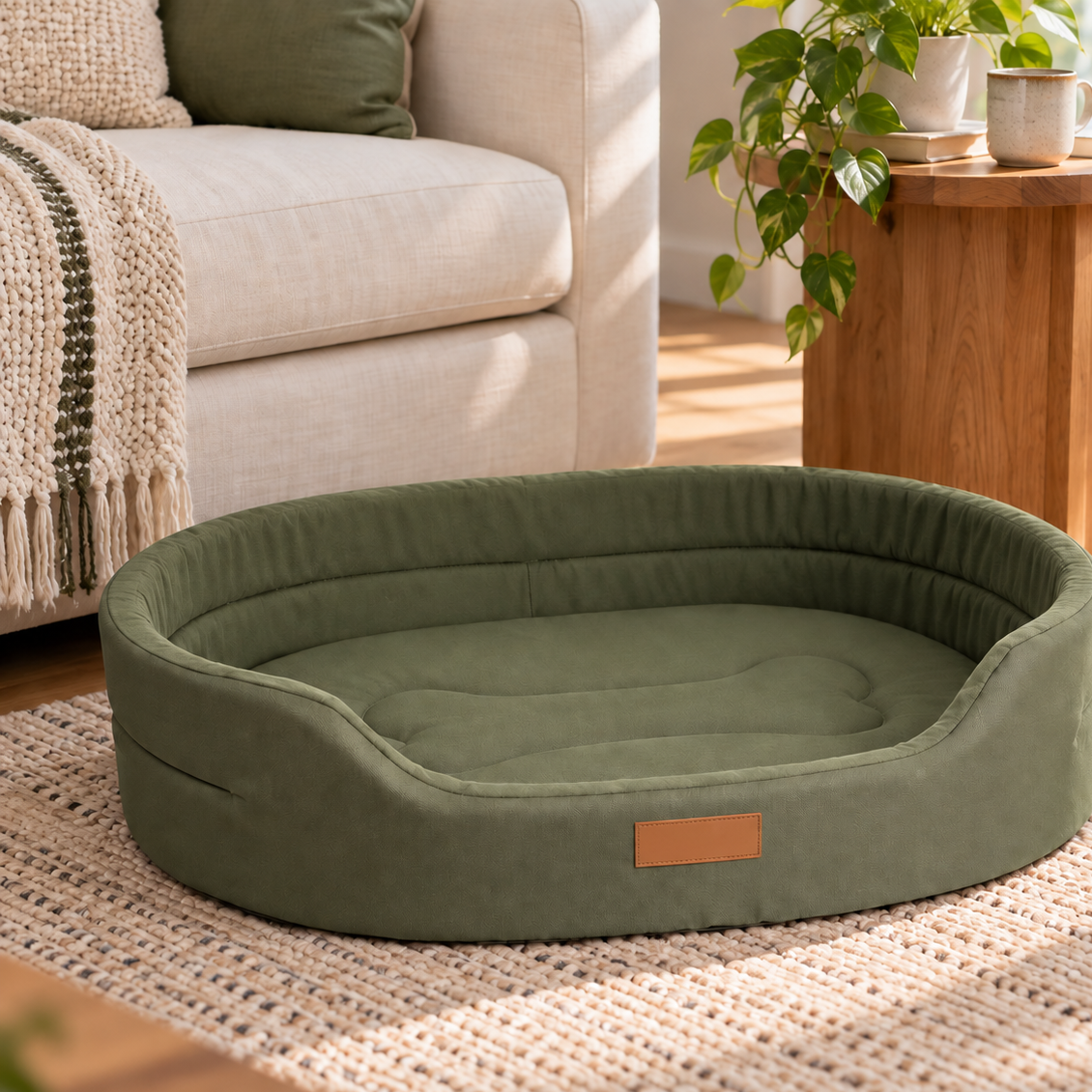 Cozy Cushioned Oval Pet Bed for Peaceful Small Dog Naps