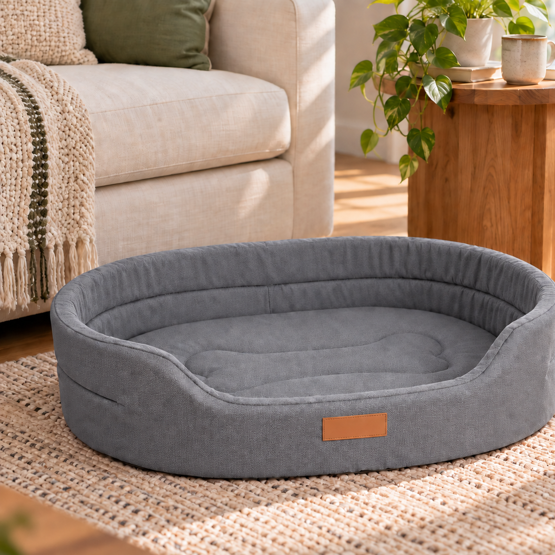 Cozy Cushioned Oval Pet Bed for Peaceful Small Dog Naps