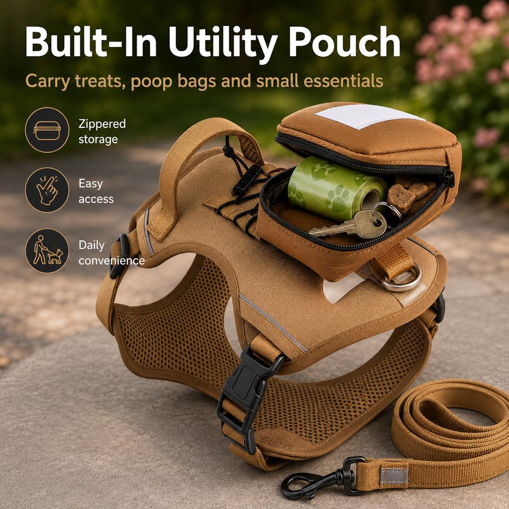Tactical Dog Harness with Storage Pouch for Daily Walks