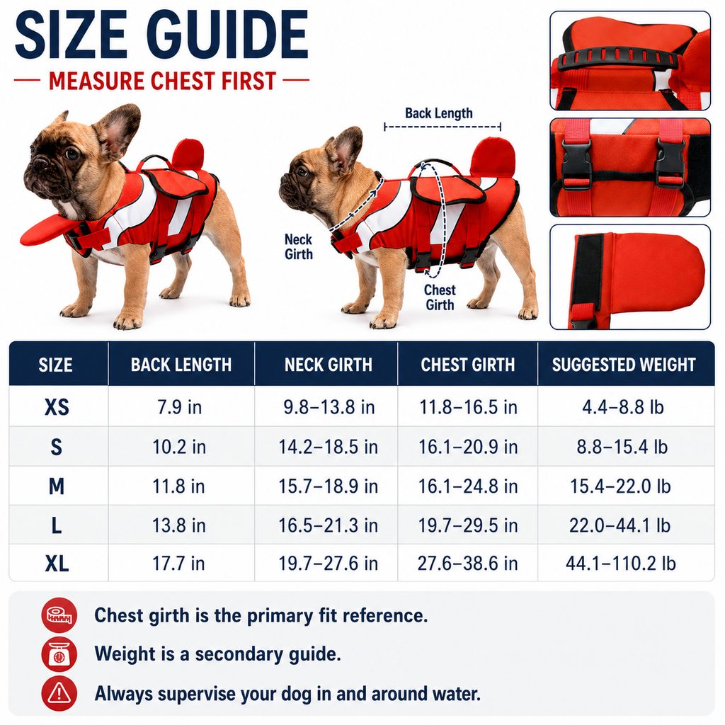 Dog Life Jacket for French Bulldogs with Chin Float & Grab Handle