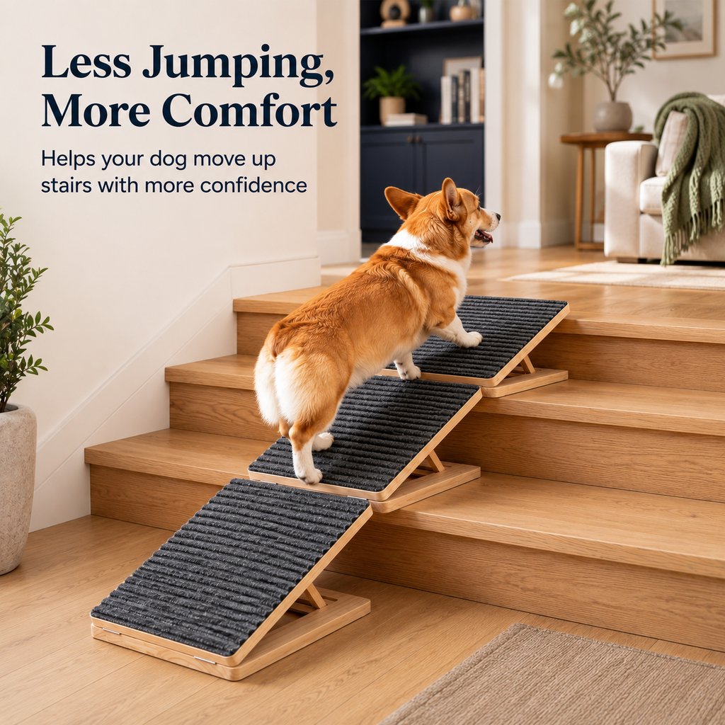 Dog Ramp for Bed & Couch, Foldable Wooden Pet Ramp