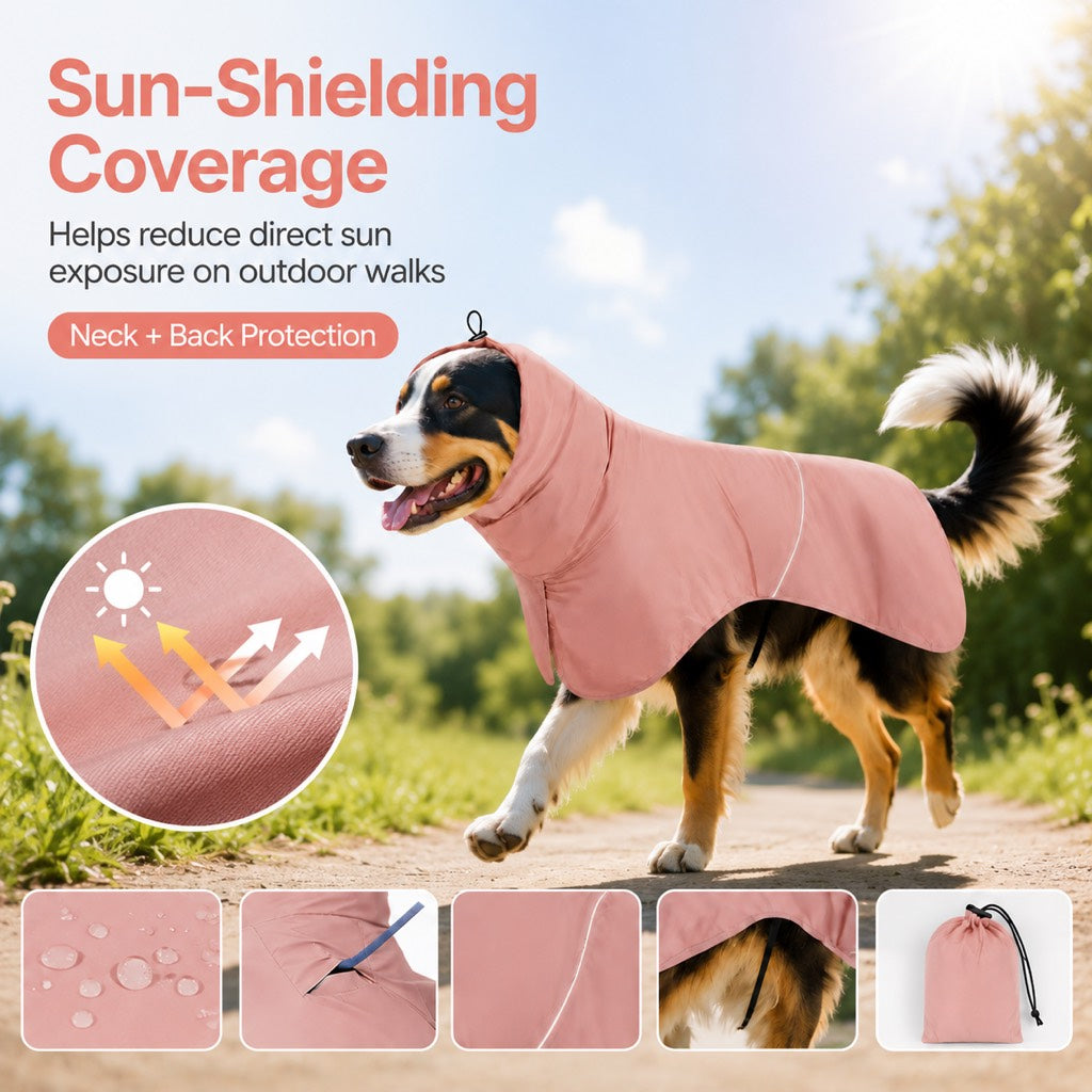 Dog Raincoat with Hood, Lightweight Sun & Rain Cape