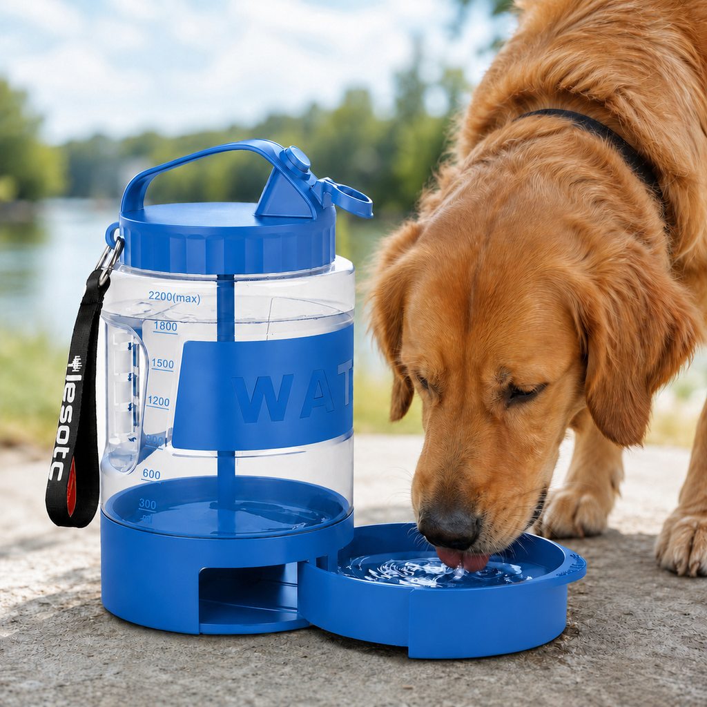 Dog Water Bottle for Hiking, 74 fl oz with Pull-Out Bowl