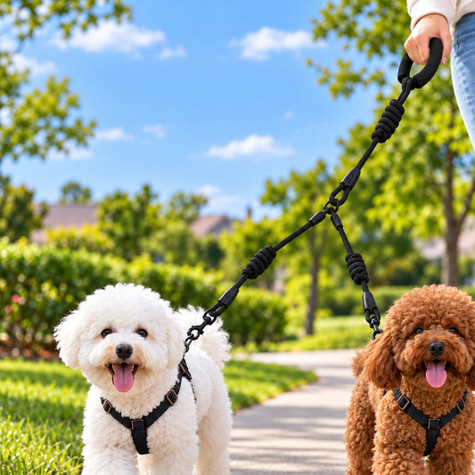 Double Dog Leash with Shock-Absorbing Bungee for Two Dogs