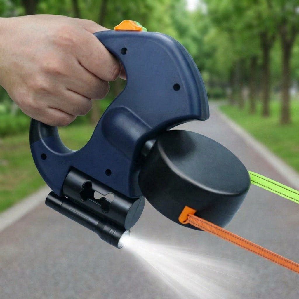 Dual Retractable Dog Leash for 2 Dogs, Tangle-Free with LED Light & Poop Bag Holder