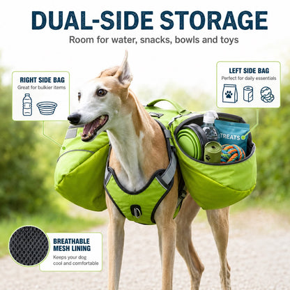 Dog Backpack for Hiking, Saddlebag Harness for Camping Trips