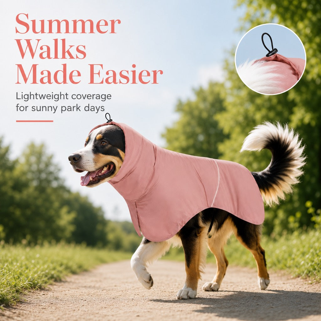 Dog Raincoat with Hood, Lightweight Sun & Rain Cape