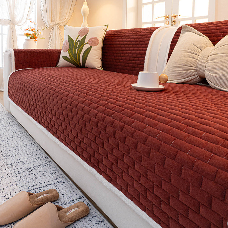 Wine Red quilted crystal velvet sofa cover