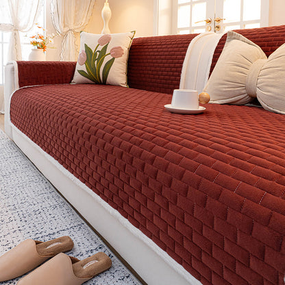 Wine Red quilted crystal velvet sofa cover