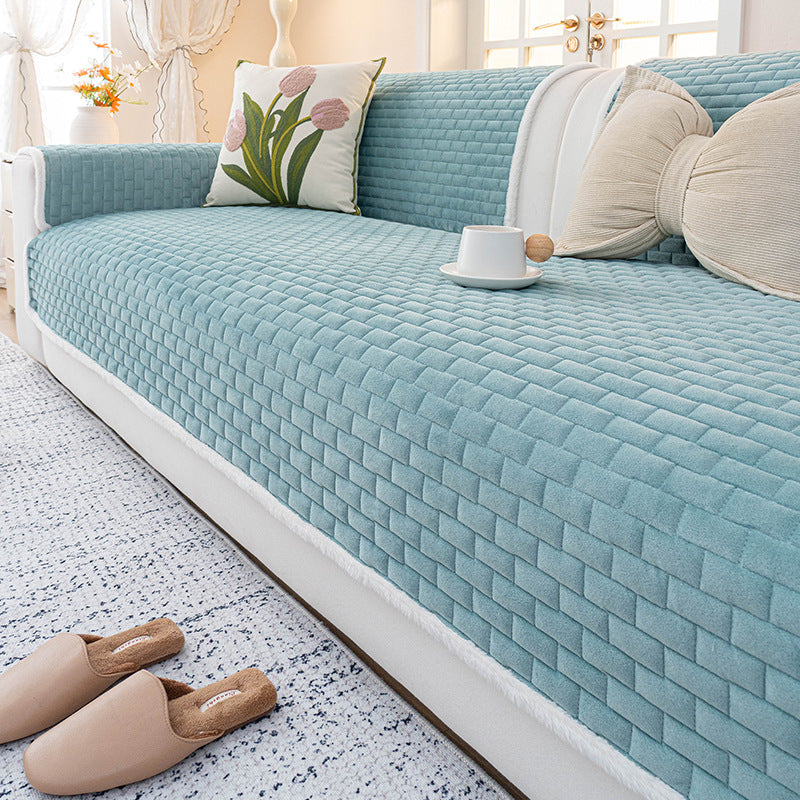 Blue quilted crystal velvet sofa cover