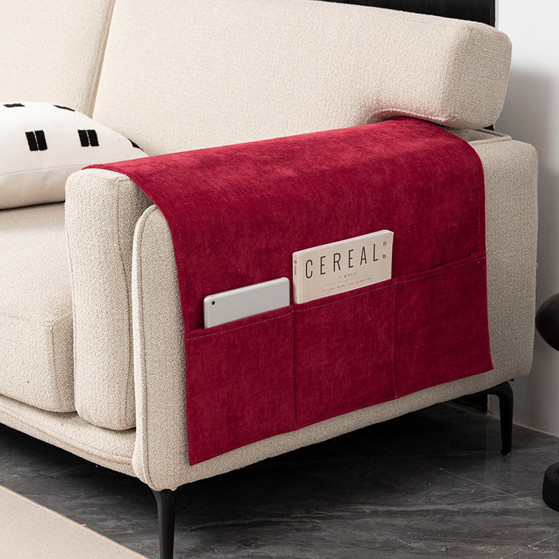 Red chenille sofa armrest cover