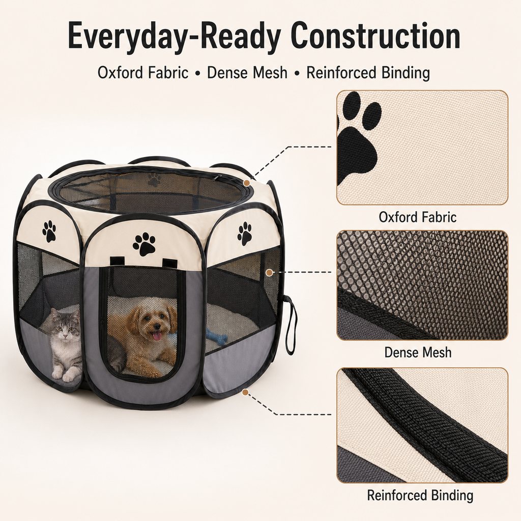 Portable Dog Playpen, Foldable with Carry Bag for Travel & Camping