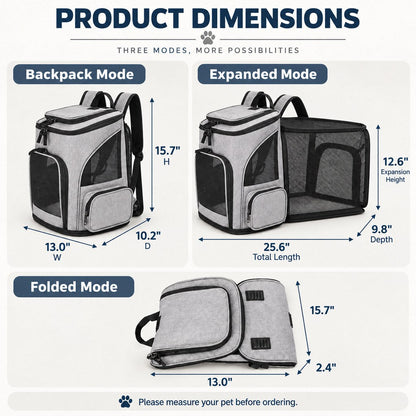 Cat Backpack Carrier, Expandable for Cats & Small Dogs