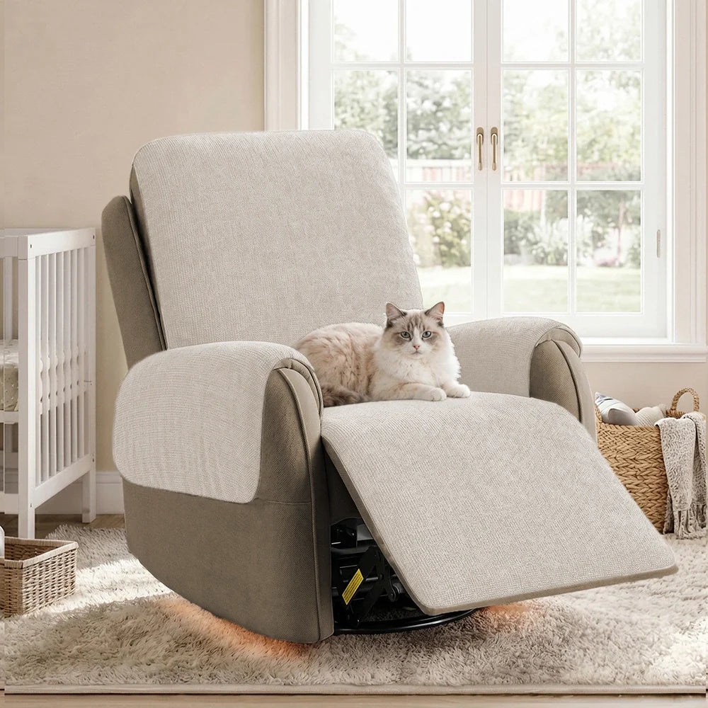 One-Piece Chenille Recliner Chair Cover - Scratch-Resistant, Durable, Water-Repellent & Non-Slip