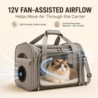 Cat Carrier with Fan for Vet Visits & Road Trips, Soft Sided