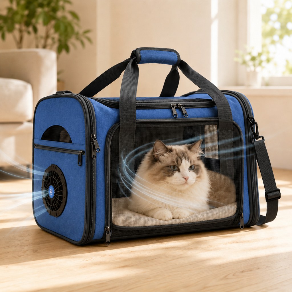 Cat Carrier with Fan for Vet Visits & Road Trips, Soft Sided
