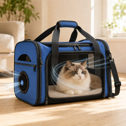 Cat Carrier with Fan for Vet Visits & Road Trips, Soft Sided