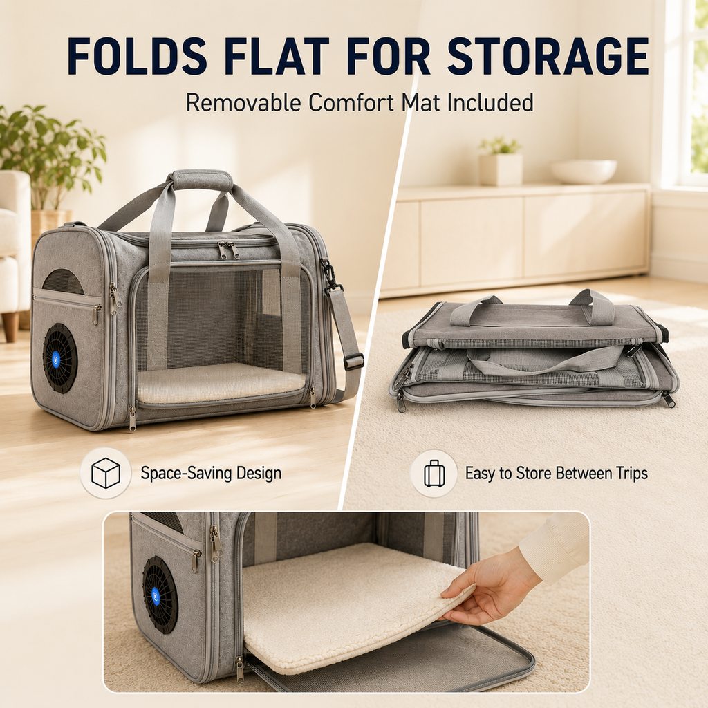 Cat Carrier with Fan for Vet Visits & Road Trips, Soft Sided
