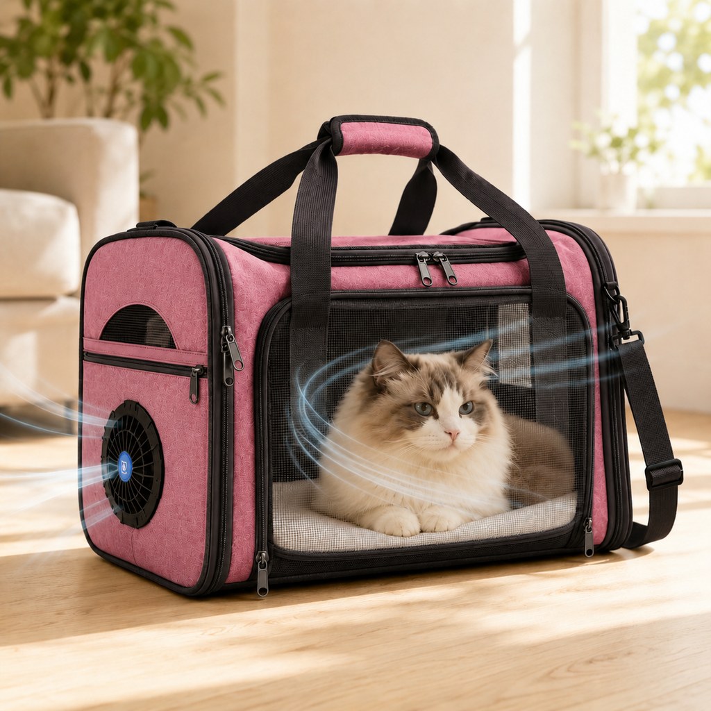 Cat Carrier with Fan for Vet Visits & Road Trips, Soft Sided