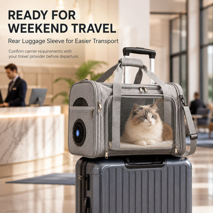 Cat Carrier with Fan for Vet Visits & Road Trips, Soft Sided