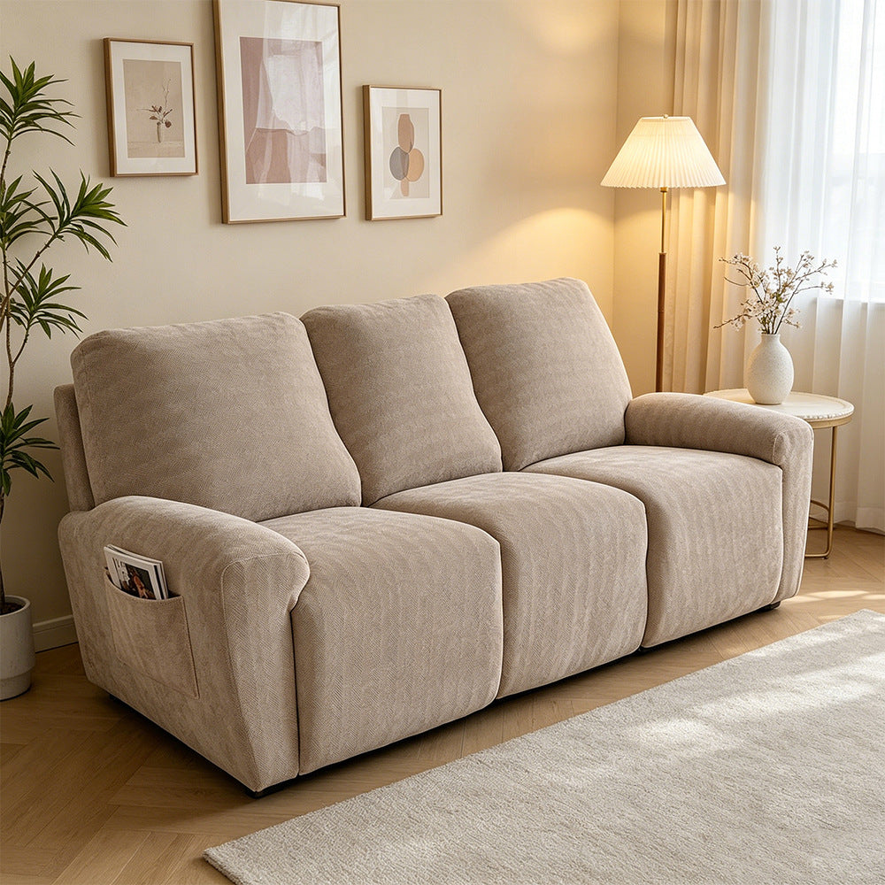 Beige herringbone chenille recliner sofa cover