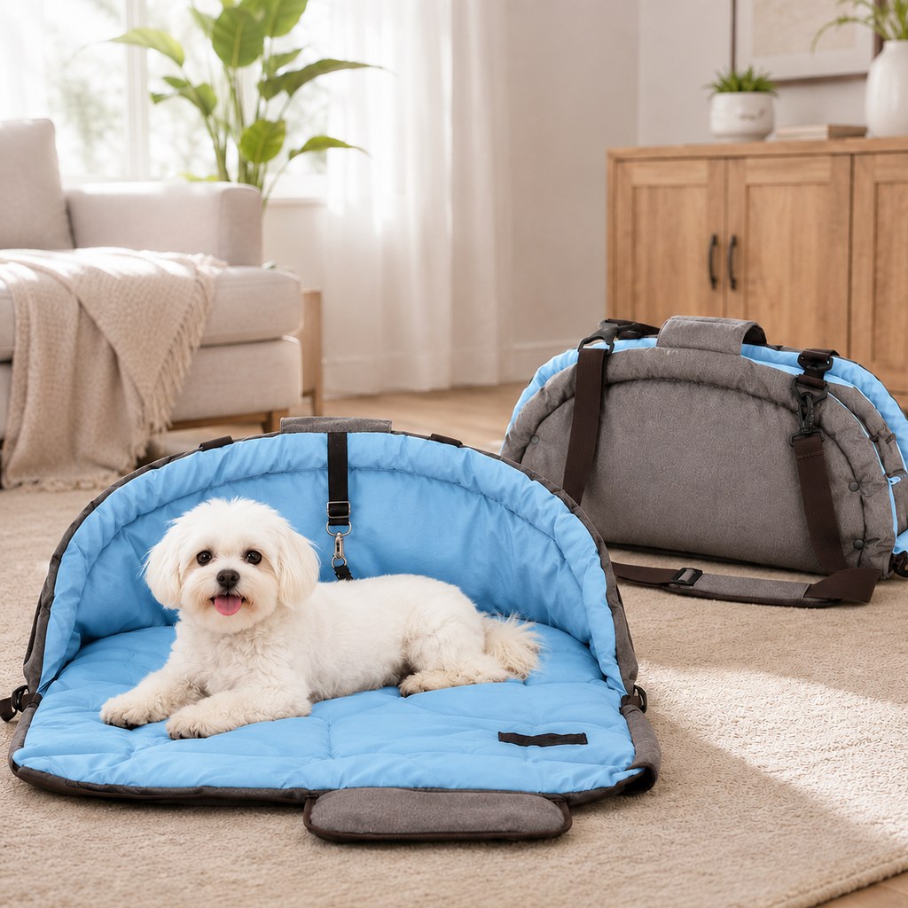 Travel Dog Bed and Carry Bag, 2-in-1 Foldable for Road Trips