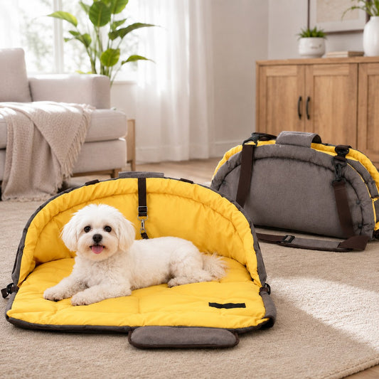 Travel Dog Bed and Carry Bag, 2-in-1 Foldable for Road Trips