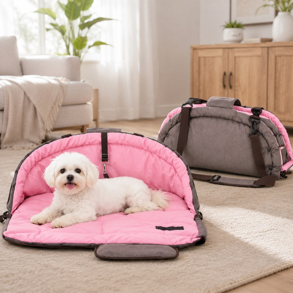 Travel Dog Bed and Carry Bag, 2-in-1 Foldable for Road Trips