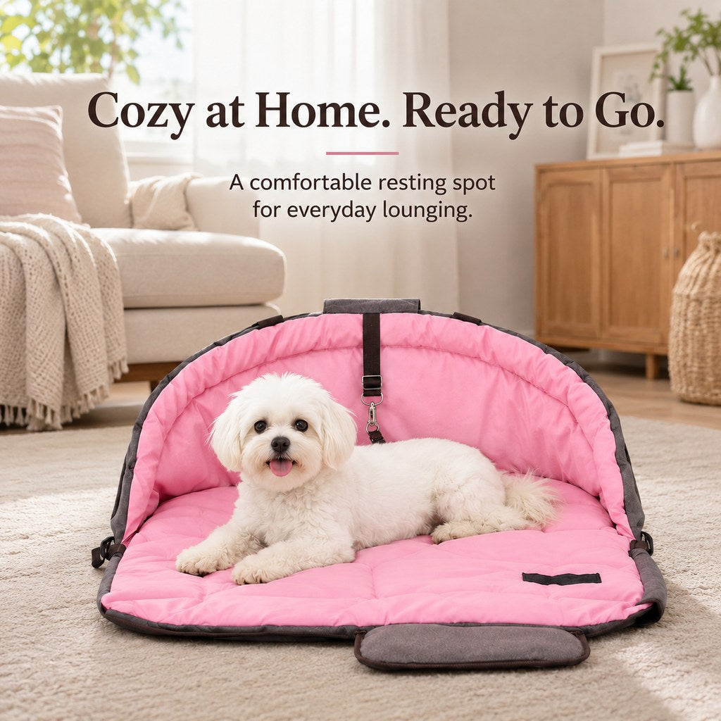 Travel Dog Bed and Carry Bag, 2-in-1 Foldable for Road Trips
