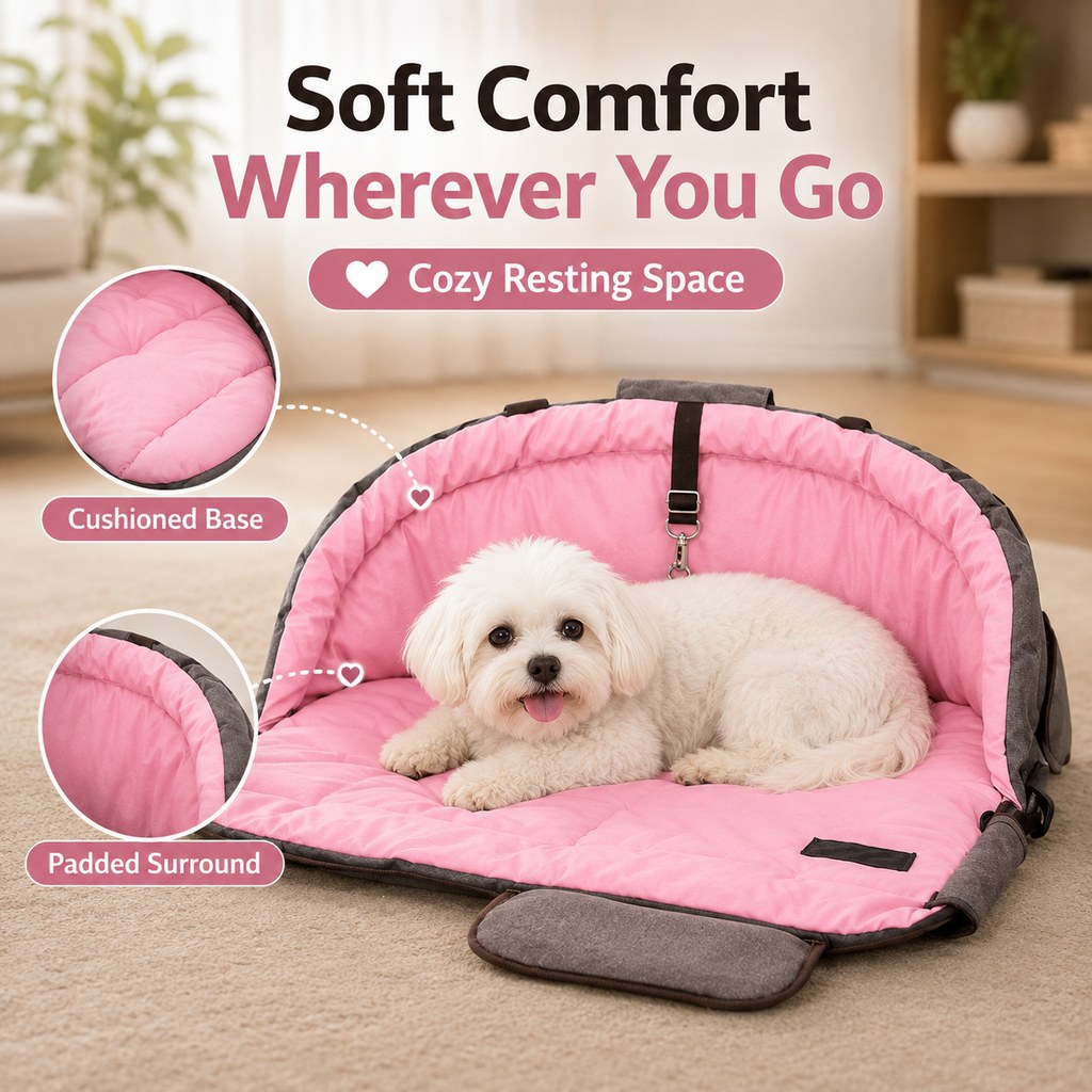Travel Dog Bed and Carry Bag, 2-in-1 Foldable for Road Trips