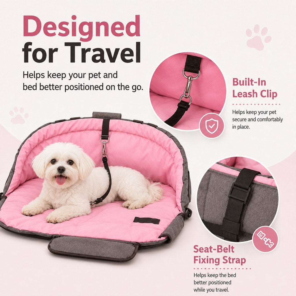 Travel Dog Bed and Carry Bag, 2-in-1 Foldable for Road Trips