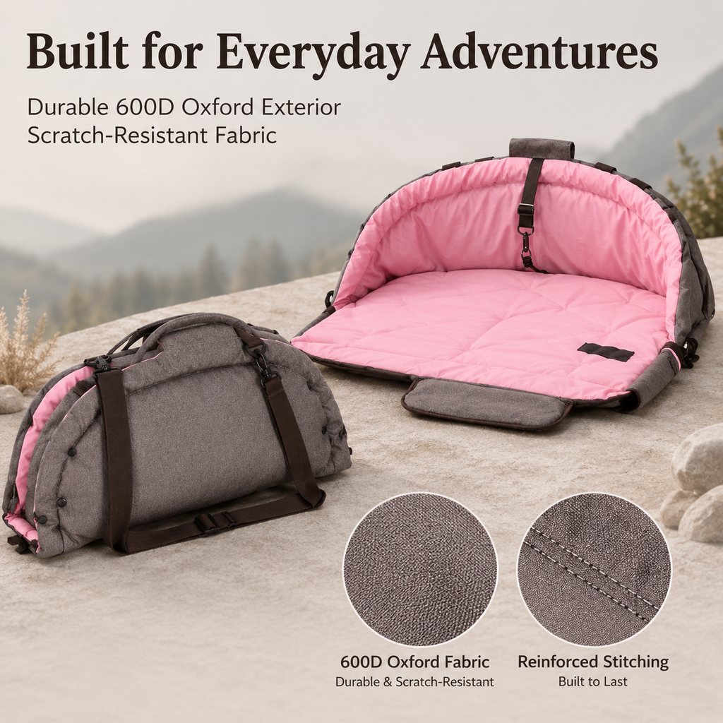 Travel Dog Bed and Carry Bag, 2-in-1 Foldable for Road Trips