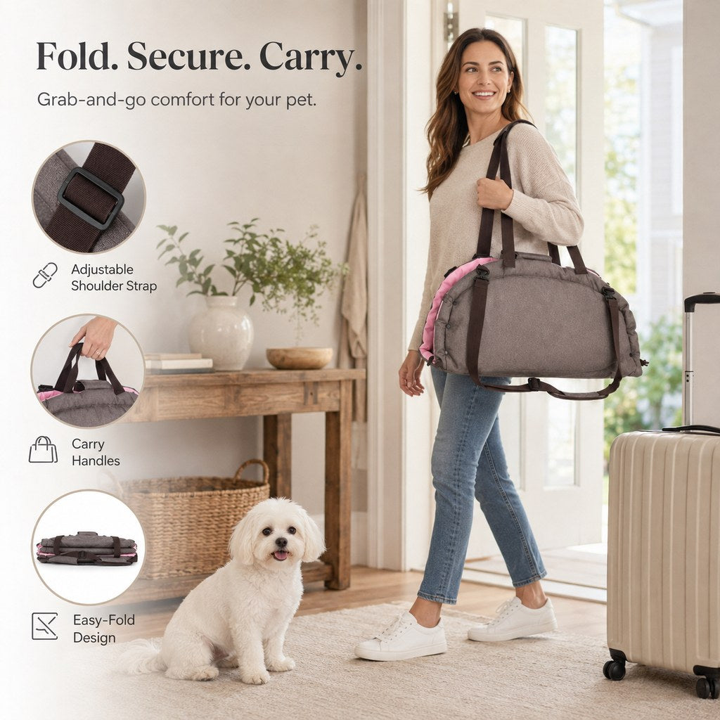 Travel Dog Bed and Carry Bag, 2-in-1 Foldable for Road Trips
